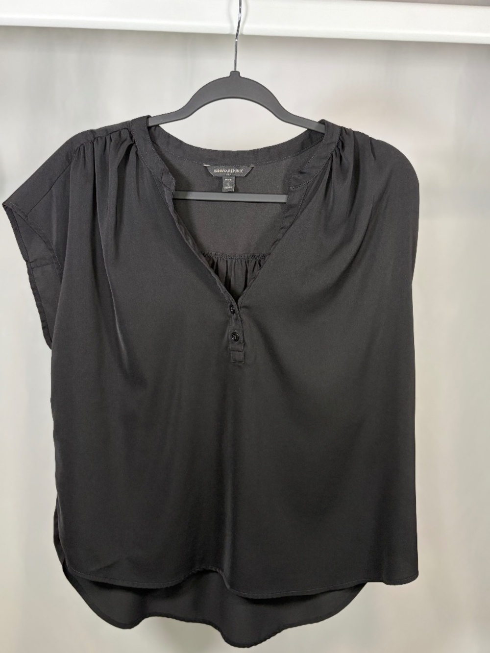 Banana Republic Petite Black Draped Blouse | Large Petite